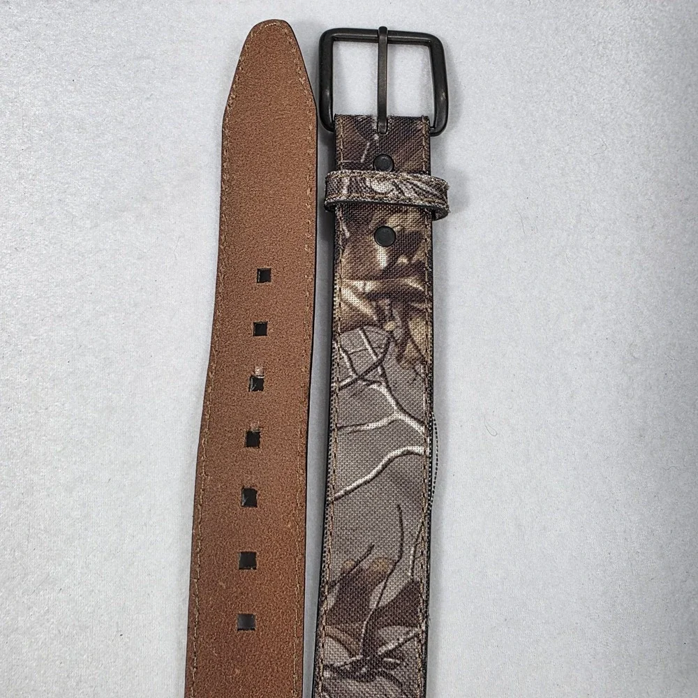 Men's Realtree Camo Belt Cotton Twill Genuine Leather Lined Size 46 Outdoors